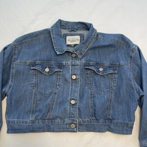 Ashley Vintage Charm  Jacket Womens Extra Large XL Blue Cotton Button Crop Denim